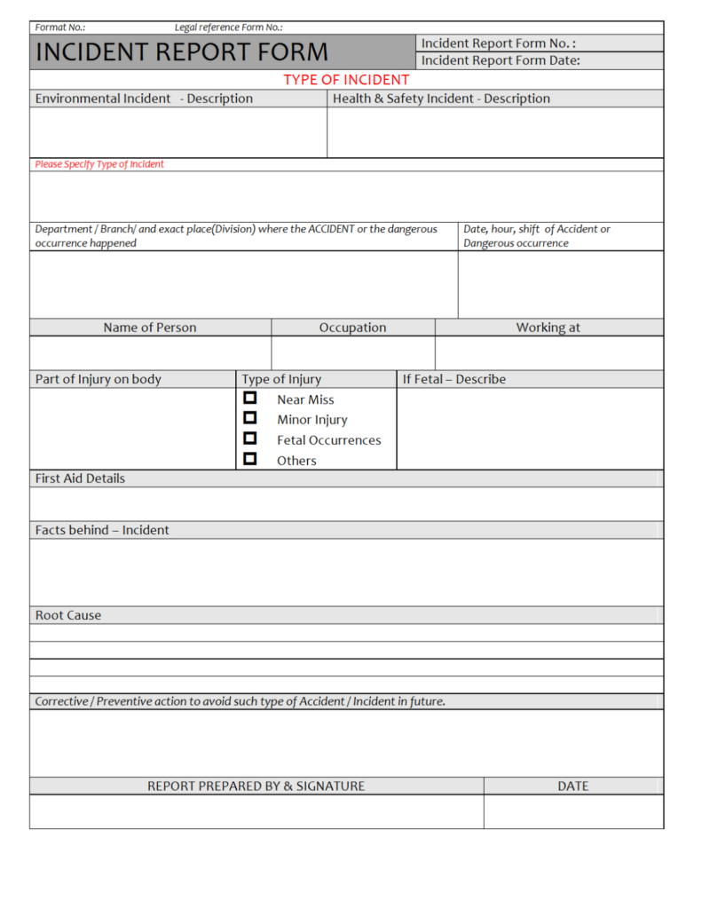 Incident Report Form Throughout Injury Report Form Template Best 