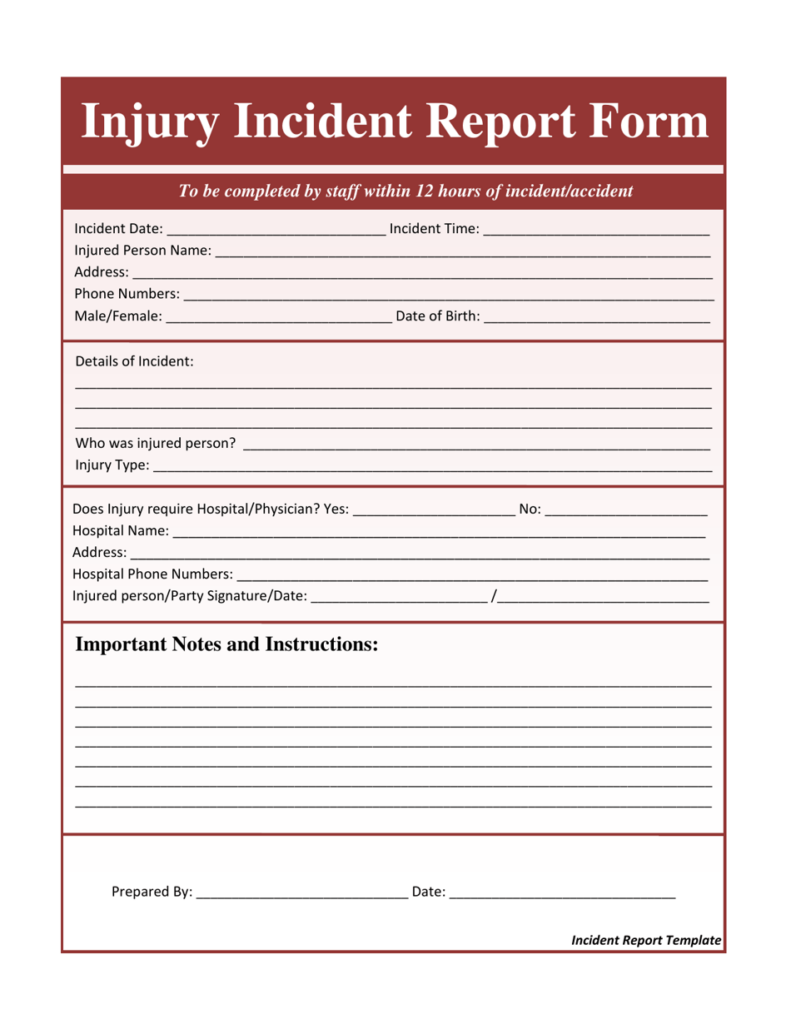 Injury Incident Report Form Fill Out Sign Online And Download PDF 
