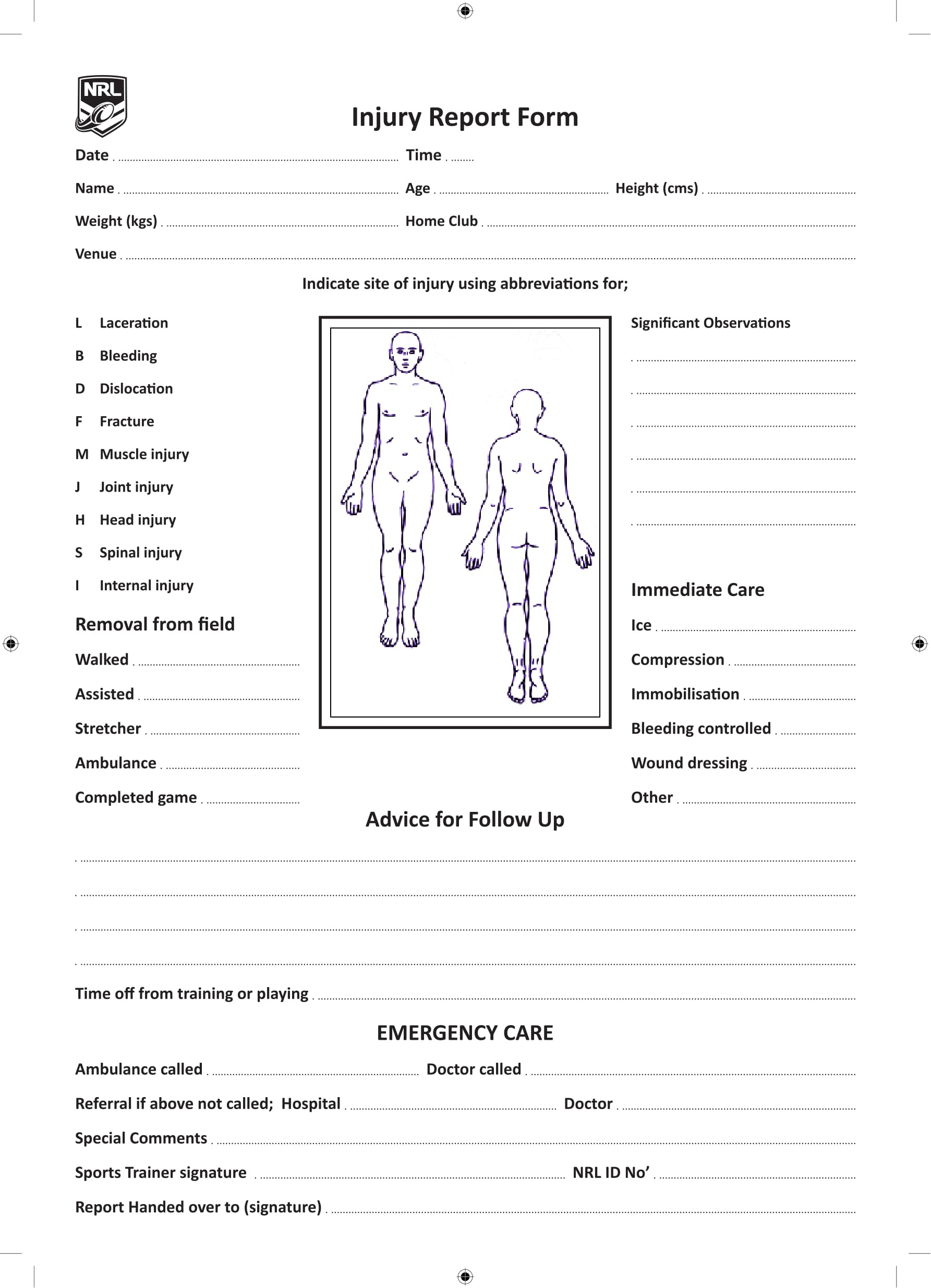 Injury Report Form Example ReportForm