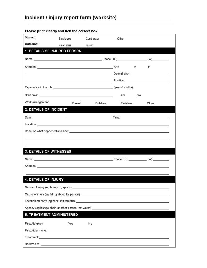 Injury Report Form Template