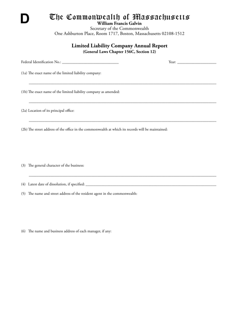 Massachusetts Limited Liability Company Annual Report Form Download 