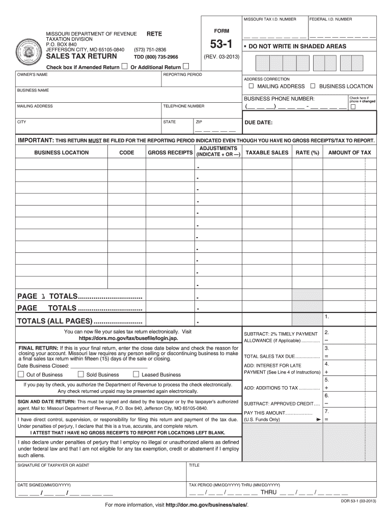 Missouri Sales Tax Form 53 1 Instruction 2011 Fill Out Sign Online 