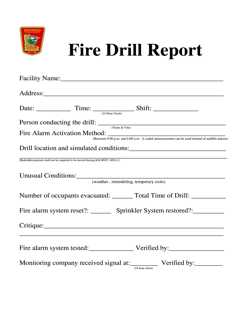MN Fire Drill Report Fill And Sign Printable Template Online US