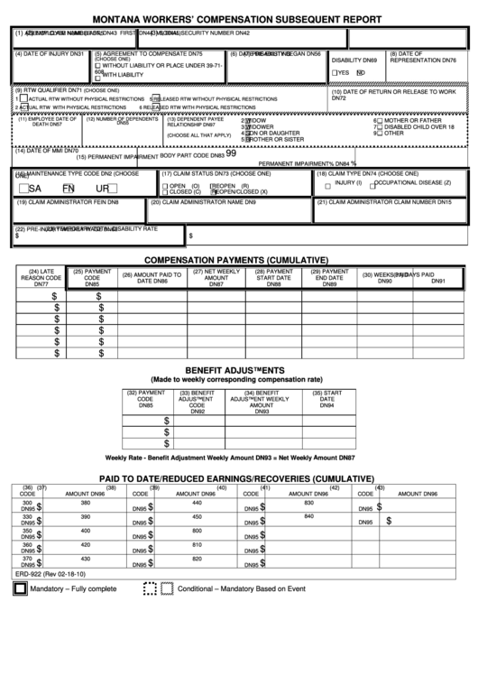 Montana Workers Compensation Subsequent Report Form Printable Pdf Download