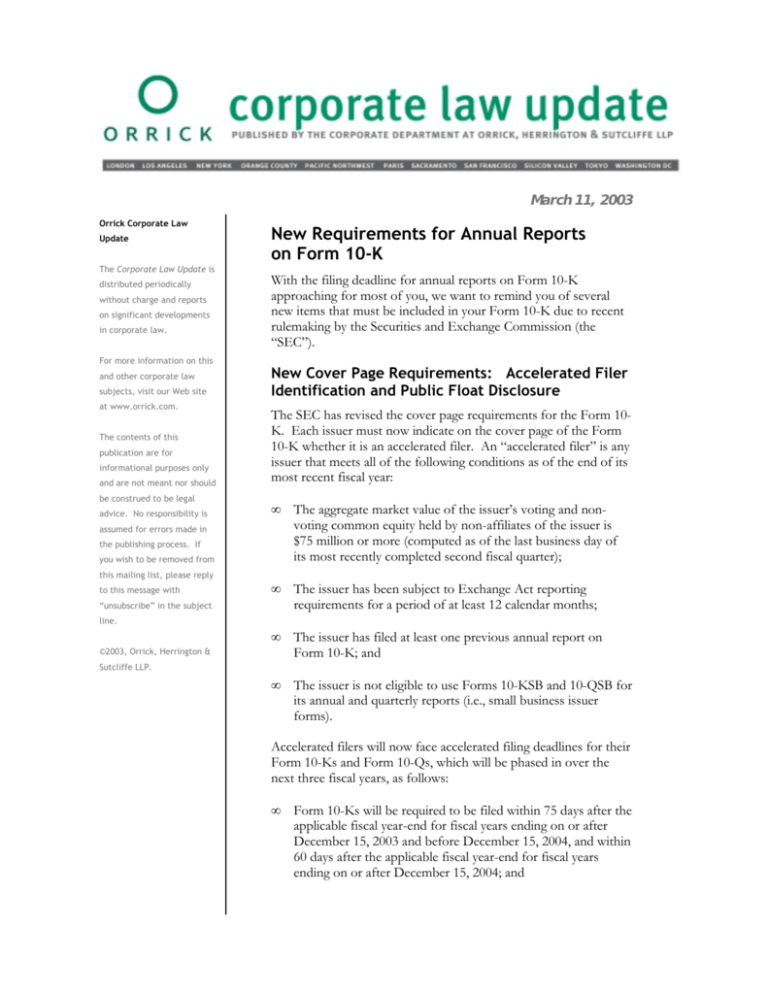 New Requirements For Annual Reports On Form 10 K