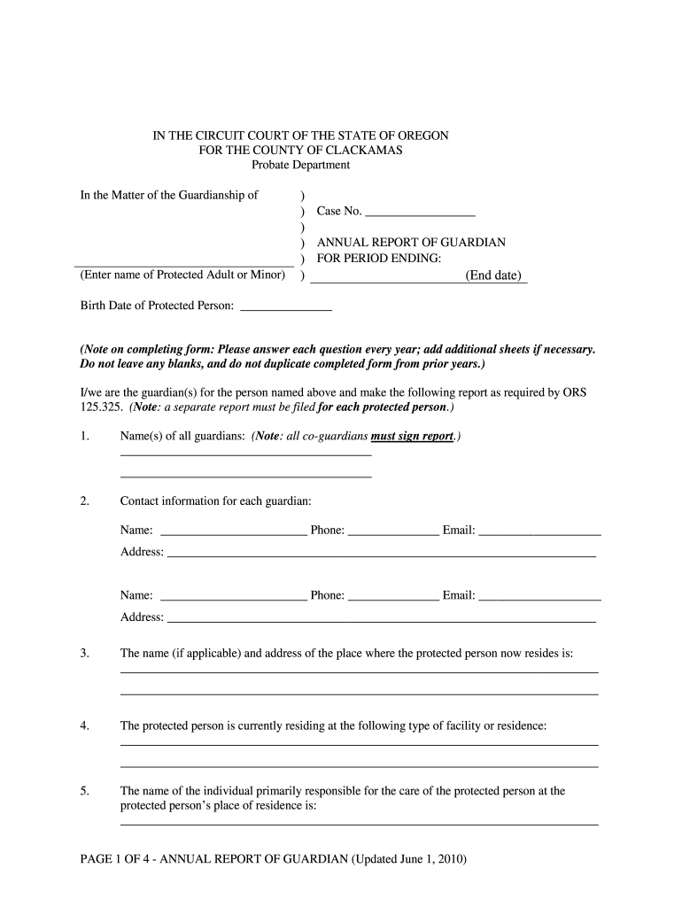 Oregon Guardianship Annual Report Fill Out Sign Online DocHub