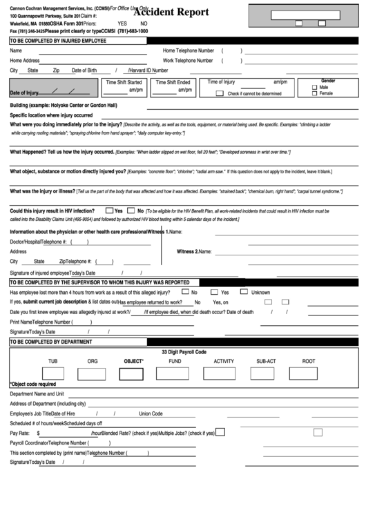 Osha Form 301 Accident Report Form Printable Pdf Download
