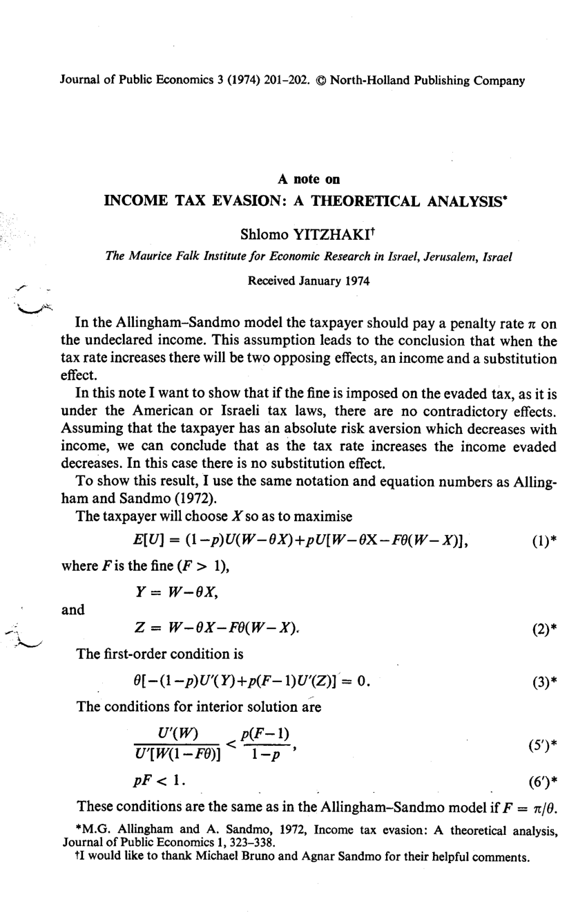 PDF A Note On Income Tax Evasion