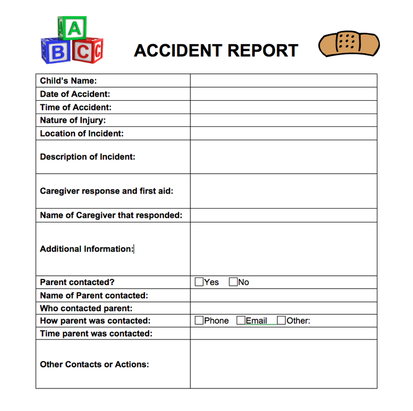 Printable Accident Report Form For Preschool Printable Forms Free Online