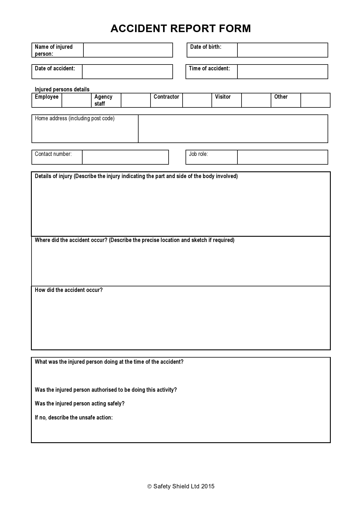 Printable Workplace Accident Report Form Printable Forms Free Online