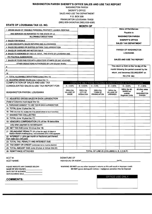 Sales And Use Tax Report Form Union Parish Printable Pdf Download 