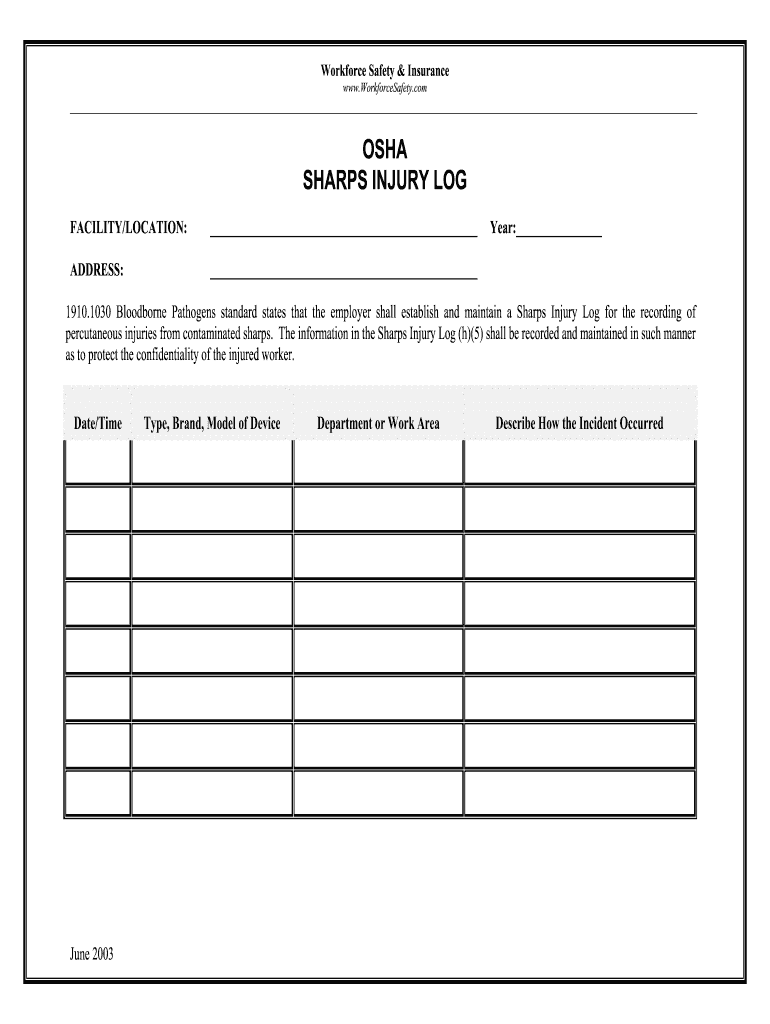 Sharps Injury Log Template 2020 2021 Fill And Sign Printable Template