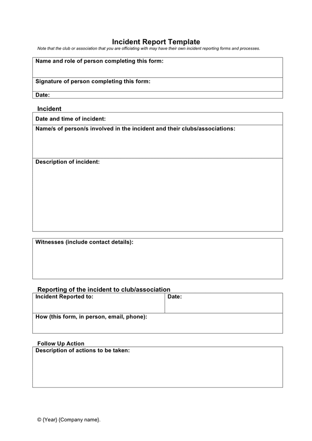 Sports Incident Report Template In Word And Pdf Formats