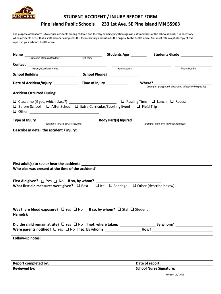 Student Injury Report Form Fill Out Sign Online DocHub