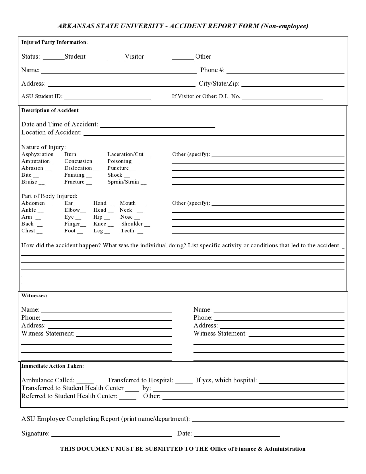 Vehicle Accident Report Form Template Free