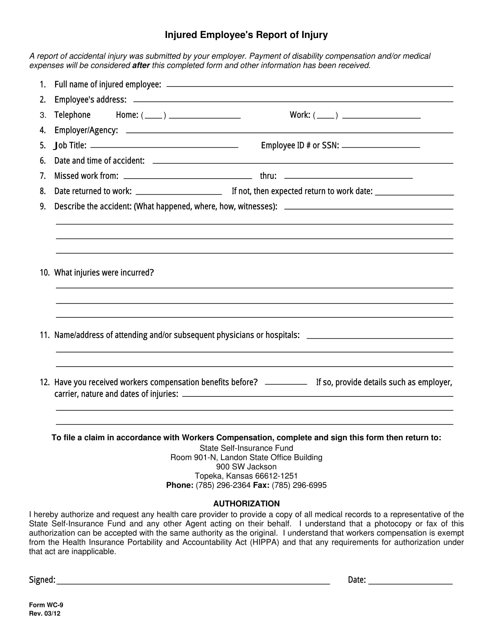 Work Injury Report Form Printable Hot Sex Picture