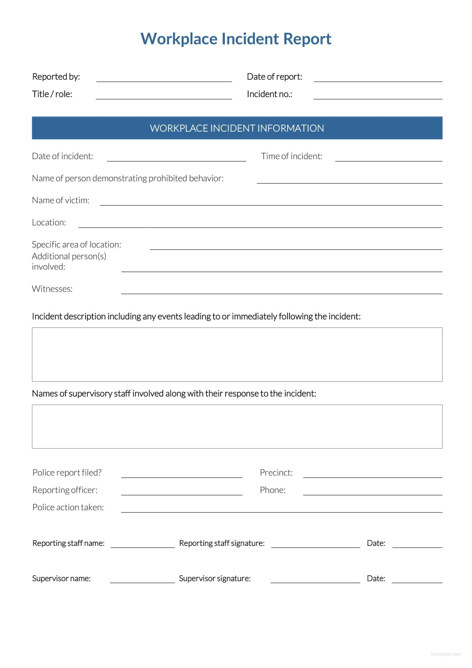 Workplace Incident Report Template In Microsoft Word PDF Template